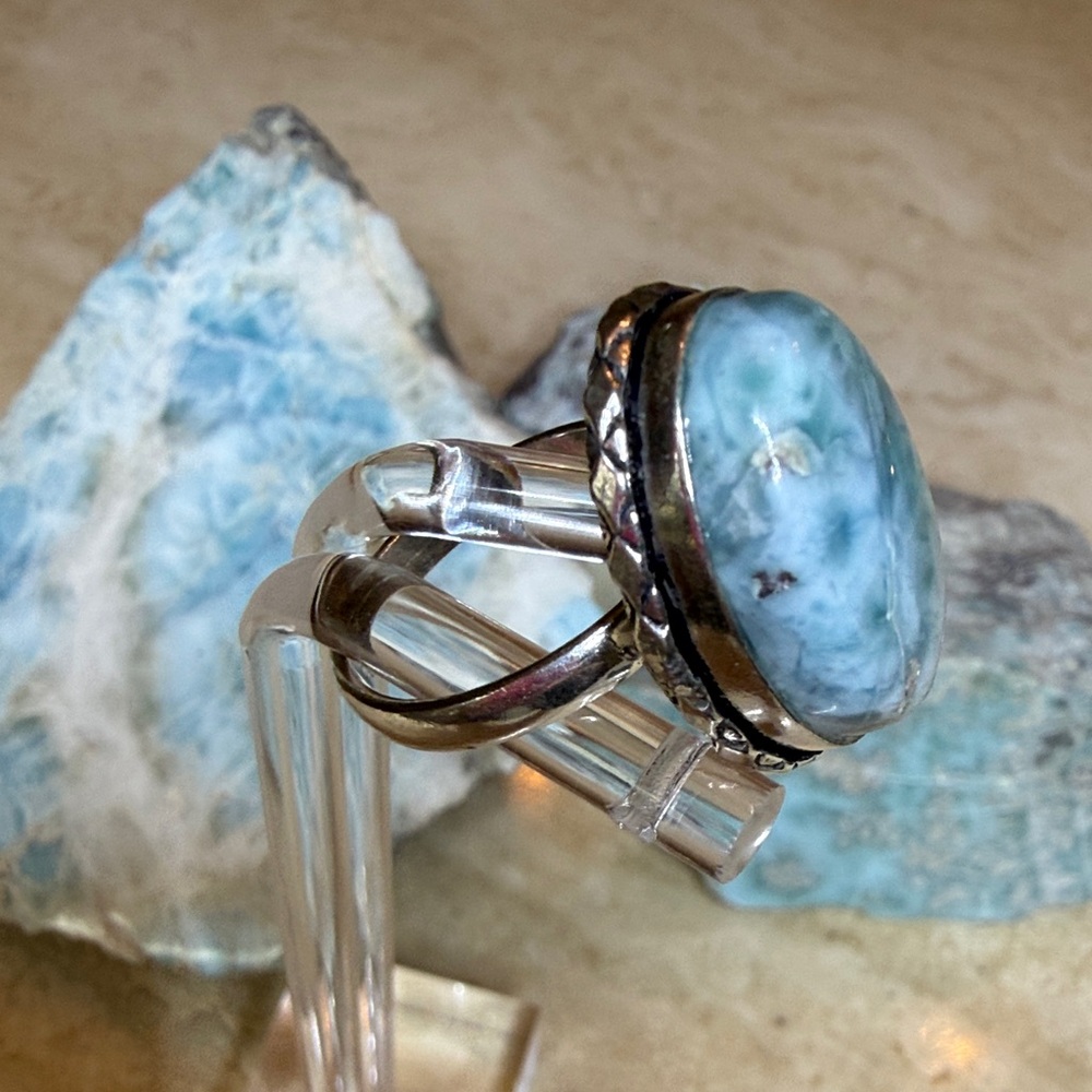 Beautiful Larimar Sterling Silver Ring Size 8 - Picture 4 of 8